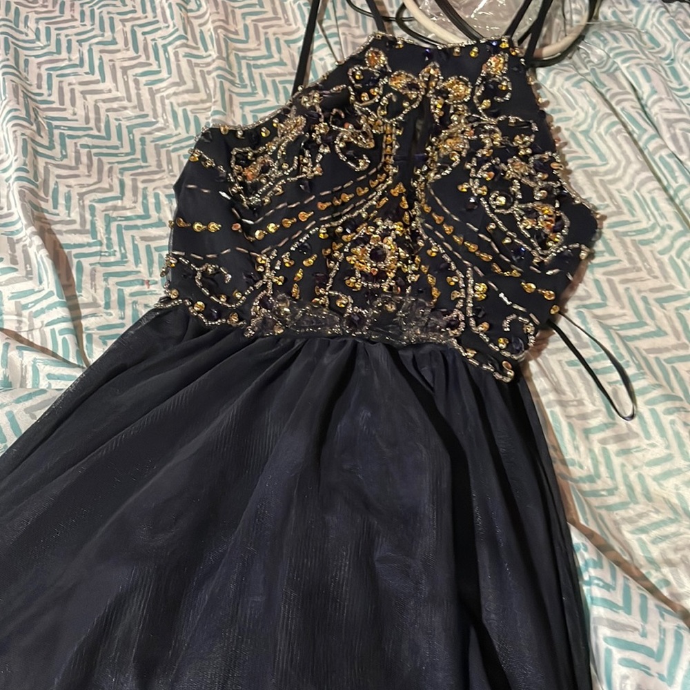 Dark blue with sparkly beads